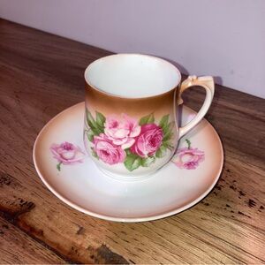 (2/$12)☕️ Vintage Pink Rose Floral Bone China Teacup & Saucer Set - CT Altwasser